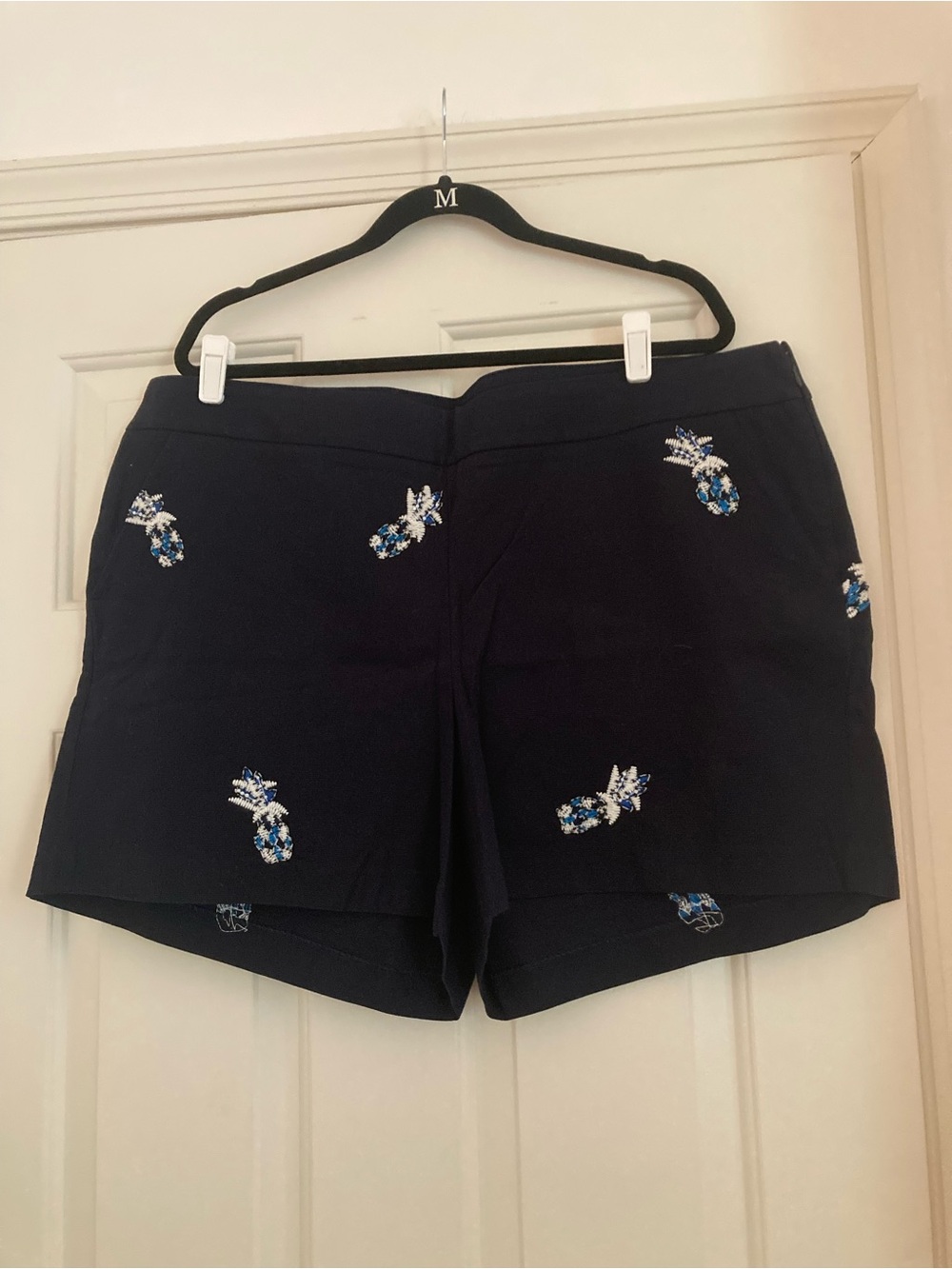 LOFT Plus Navy Embroidered Pineapple Shorts - Women's